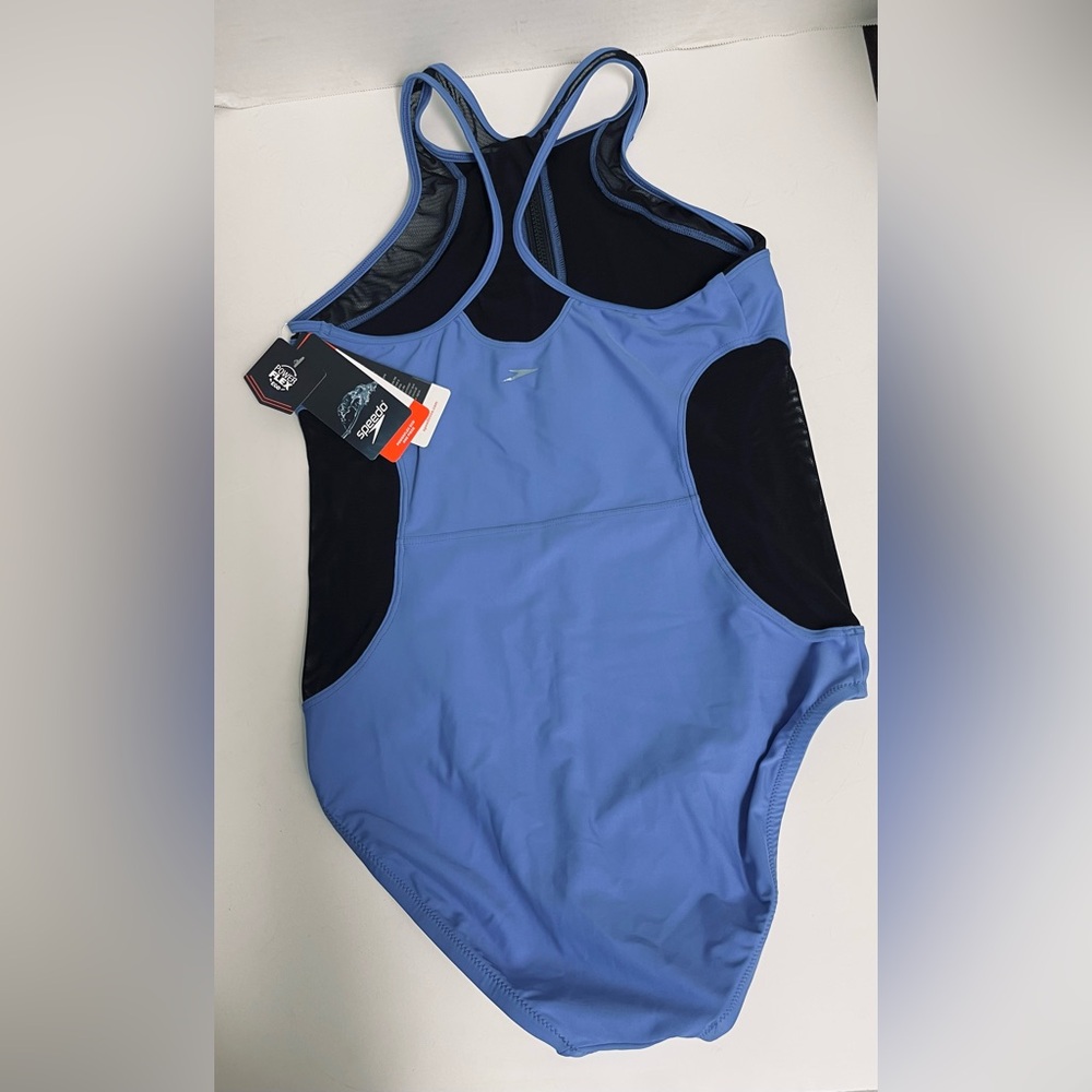 Speedo NWT Power Flex ECO Violet bluish colar and Black Athletic Swimsuit SIZE M - Picture 2 of 9
